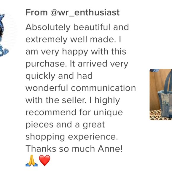 Upcycled, One Of A Kind Denim & Blue Fabric Tote Bag with Heart Accents 💙 - Picture 10 of 10